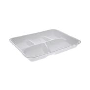 JUST LAUNCHED | Pactiv Corp. YTH10500SGBX 5 Compartment 8.25 in. x 10.5 in. x 1 in. Foam School Trays - White (500/Carton)