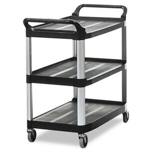 MATERIAL HANDLING | Rubbermaid Commercial 40.63 in. x 20 in. x 37.81 in. 300 lbs. Capacity 3 Shelves Plastic Xtra Utility Cart with Open Sides - Black