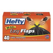 TRASH BAGS | Hefty 30 in. x 33 in. 30-Gallon 0.85 mil Easy Flaps Trash Bags - Black (40/Box, 6 Boxes/Carton)