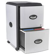 OFFICE FURNITURE AND LIGHTING | Storex 19 in. x 15 in. x 23 in. 2 Letter File Drawers Mobile Filing Cabinet with Metal Siding and Top-Drawer Organizer Tray - Silver/Black