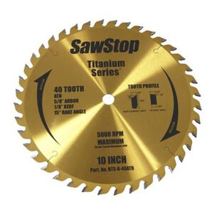  | SawStop Titanium Series 10 in. 40 Tooth Premium Woodworking Blade
