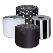 PRODUCTS | Carson-Dellosa 145299 2.25 in. x 65 ft. Rolled Scalloped Border Set with 2 Solid Colors, 1 Horizontal Stripes, and 1 Polka Dots - Assorted Colors (4/Set)