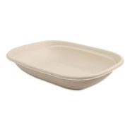 FOOD TRAYS CONTAINERS LIDS | World Centric 6.7 in. x 8.7 in. x 1.7 in. 20 oz. Sugarcane Fiber Laminated Fiber Containers - Natural (400/Carton)