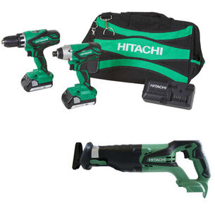 PERCENTAGE OFF | Hitachi 18V Cordless Lithium-Ion Impact and Drill Driver Reciprocating Saw Combo Kit