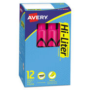 PENS PENCILS AND MARKERS | Avery HI-LITER Desk-Style Chisel Tip Highlighters - Fluorescent Pink Ink/Black Barrel (1-Dozen)