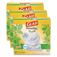 CLEANING AND SANITATION | Glad ForceFlex 24 in. x 27.38 in. 13 Gallon Kitchen Drawstring Trash Bags - Gain Original Scent/White (240/Carton)