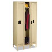 DESKTOP ORGANIZERS | Tennsco Single-Tier Locker with Legs Three Lockers with Hat Shelves and Coat Rods 36w x 18d x 78h Sand