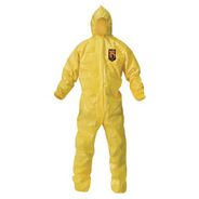 BIB OVERALLS | KleenGuard A70 Chemical Spray Protection Coveralls Hooded Storm Flap - 3X-Large, Yellow