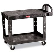 MATERIAL HANDLING | Rubbermaid Commercial FG452500BLA 25.25 in. x 44 in. x 38.13 in. 500 lbs. Capacity 2 Flat Shelves Plastic Utility Cart - Black