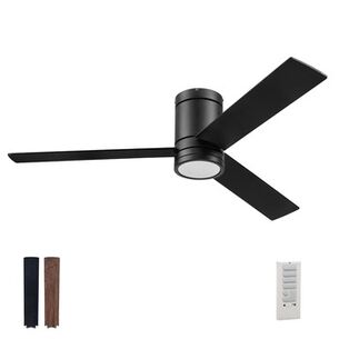 CEILING FANS | Prominence Home 52 in. Remote Control Espy Flush Mount Indoor LED Ceiling Fan with Light - Matte Black
