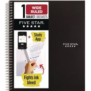 PRODUCTS | Five Star 10.5 in. x 8.63 in. Sheets Wide/Legal Rule 1-Subject Wirebound Notebook - Black Cover