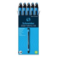 PENS PENCILS AND MARKERS | Schneider Slider Memo XB Extra-Bold 1.4 millimeter Stick Ballpoint Pen - Black Ink/Black/Light Blue Barrel (10/Box)