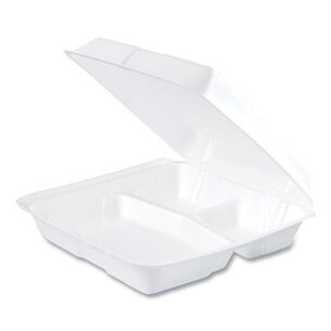  | Dart 9.25 in. x 9.5 in. x 3 in. 3-Compartment Foam Hinged Lid Containers - White (200/Carton)