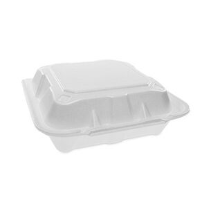 PRODUCTS | Pactiv Corp. 8.42 in. x 8.15 x 3 in. Foam Hinged Lid Containers Dual Tab Lock - White (150/Carton)