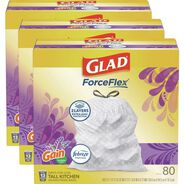 PRODUCTS | Glad ForceFlex 24 in. x 27.38 in. 13 Gallon Kitchen Drawstring Trash Bags - Gain Lavender Scent/White (240/Carton)