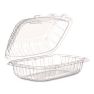 FOOD TRAYS CONTAINERS LIDS | Dart 6.5 in. x 9 in. x 3 in. ProPlanet Microwaveable Hinged Plastic Containers - Clear (300/Carton)