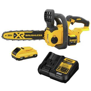 OUTDOOR POWER COMBO KITS | Dewalt 20V MAX XR Brushless Lithium-Ion 12 in. Compact Chainsaw and 20V MAX 4 Ah Lithium-Ion Battery and Charger Starter Kit Bundle