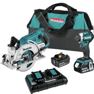 CLEARANCE | Makita 18V X2 LXT Brushless Lithium-Ion 3 Speed Cordless Impact Driver and 7-1/4 in. Circular Saw Combo Kit with 2 Batteries (5 Ah)