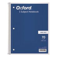 PRODUCTS | Oxford (70) 10.5 in. x 8 in. Sheets 3-Hole Punched Wide/Legal Rule Coil-Lock Wirebound Notebook - Randomly Assorted Cover Color