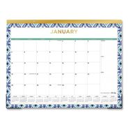 PRODUCTS | Blue Sky 22 in. x 17 in. 12-Month (Jan to Dec): 2026 Tile Monthly Desk Pad Calendar - Geometric Artwork, White/Blue/Green Sheets