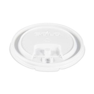  | SOLO Lift Back and Lock Tab Lids for 8 oz. Cups - White (100/Sleeve, 10 Sleeves/Carton)