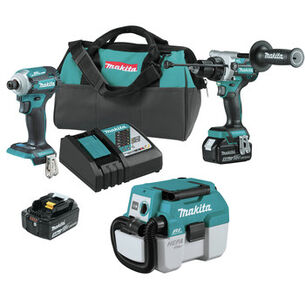 PRODUCTS | Makita 18V LXT Brushless Lithium-Ion 1/2 in. Cordless Hammer Drill Driver and 4-Speed Impact Driver Combo Kit with Dust Extractor/ Vacuum Bundle