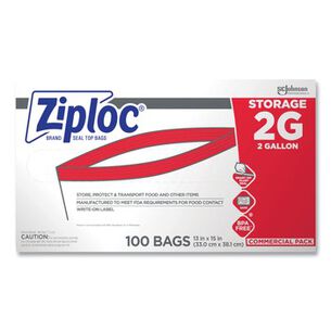 FACILITY MAINTENANCE SUPPLIES | Ziploc 2 Gallon 1.75 mil. 15 in. x 13 in. Double Zipper Storage Bags - Clear (100/Carton)