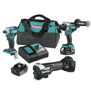 COMBO KITS | Makita 18V LXT Brushless Lithium-Ion 1/2 in. Cordless Hammer Drill Driver and 4-Speed Impact Driver Combo Kit with StarlockMax Sub-Compact Multi-Tool Bundle