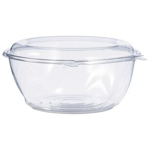 BOWLS AND PLATES | Dart 64 oz. 8.9 in. Diameter x 4 in. Plastic Tamper-Resistant Tamper-Evident Bowls with Dome Lid - Clear (100/Carton)