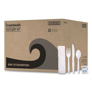 TABLETOP AND SERVEWARE | Boardwalk Mediumweight Fork/Knife/Napkin/Pepper/Salt/Spoon 6-Piece Plastic Cutlery Kit - White (250/Carton)