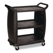 MATERIAL HANDLING | Boardwalk 18 in. x 36.25 in. x 38 in. 300 lb Capacity Plastic Bussing Cart with 3 Shelves - Black