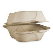 FOOD TRAYS CONTAINERS LIDS | World Centric 6.5 in. x 6 in. x 3.2 in. Paper Burger Box Fiber Hinged Containers - Natural (500/Carton)