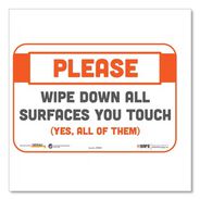 FLOOR SIGNS | Tabbies BeSafe 9 in. x 6 in. Please Wipe Down All Surfaces You Touch Messaging Repositionable Wall/Door Signs - White (30/Carton)