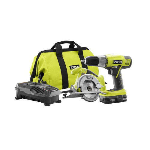Ryobi ONE Plus 18V LiIon 2Tool Starter Combo Kit P825 Reconditioned