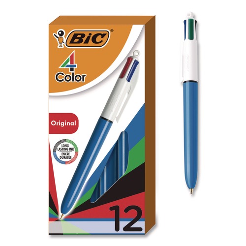 Pens | BIC MM11-AST Medium 1 mm Multi-Color Retractable Ballpoint Pen - Black/Blue/Green/Red Ink/Blue/White Barrel (12/Box) image number 0