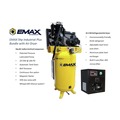 Stationary Air Compressors | EMAX ESP05V080I3PK E450 Series 5 HP 80 gal. Industrial Plus 2 Stage Pressure Lubricated 3-Phase 19 CFM @100 PSI Patented SILENT Air Compressor with 30 CFM Air Dryer image number 1