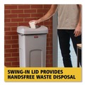 Trash & Waste Bins | Rubbermaid Commercial 2143862 Universal Square Trash Can with Swing Lid 23 gal Plastic Gray image number 5