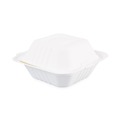  | Boardwalk HL-66BW 6 in. x 6 in. x 3.19 in. 1-Compartment Hinged-Lid Sugarcane Bagasse Food Containers - White (125/Sleeve, 4 Sleeves/Carton) image number 3