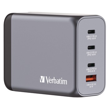 Verbatim 200 Watts 4-Port GaN Wall Charger - Black/Gray