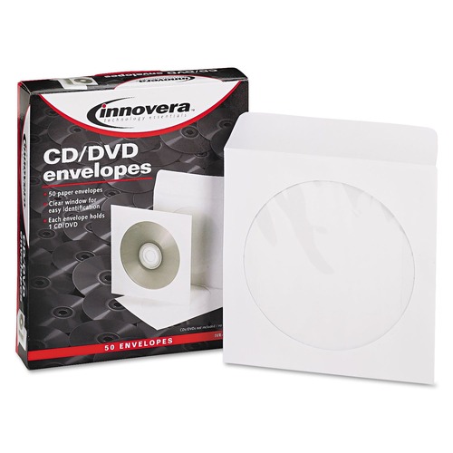 Customer Appreciation Sale - Save up to $60 off | Innovera IVR39403 Clear Window CD/DVD Envelopes - White (50/Pack) image number 0
