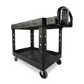 Utility Carts | Rubbermaid Commercial FG452088BLA 25.9 in. x 45.2 in. x 32.2 in. 500 lbs. Capacity 2 Lipped Shelves Heavy-Duty Plastic Utility Cart - Black image number 2