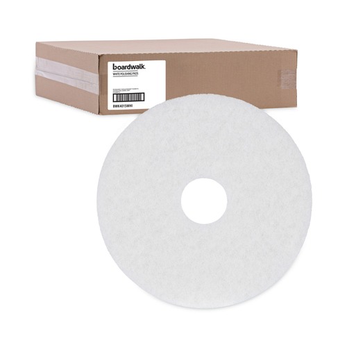 Cleaning & Janitorial Accessories | Boardwalk BWK4015WHI 15 in. Polishing Floor Pads - White (5/Carton) image number 0