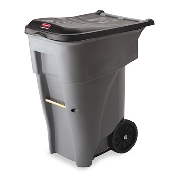 Rubbermaid Commercial 65 Gallon Square Polyethylene Brute Rollout Heavy-Duty Waste Container - Gray
