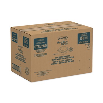 Dart CTR32BD 7 in. x 3.4 in. 32 oz. Tamper-Resistant Plastic Bowls with Dome Lid - Clear (150/Carton)