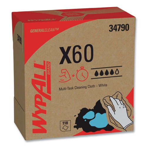 Office Jansan | WypAll 34790 General Clean X60 POP-UP Box 8.34 in. x 16.8 in. Cloths - White (126/Box) image number 0