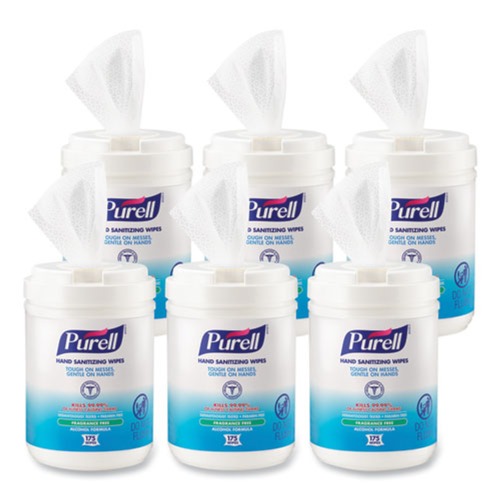 Cleaning & Janitorial Supplies | PURELL 9031-06 6 in. x 7 in. Unscented Hand Sanitizing Wipes Alcohol Formula - White, (175/Canister, 6 Canisters/Carton) image number 0