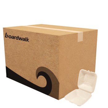 Boardwalk 6 in. x 6 in. x 3.19 in. Sugarcane Bagasse PFAS-Free Food Containers - Tan (500/Carton)