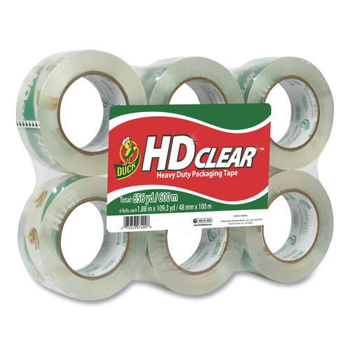 Tapes & Adhesives | Duck 299016 1.88 in. x 109.3 yards 3 in. Core Heavy-Duty Carton Packaging Tape - Clear (6/Pack) image number 0