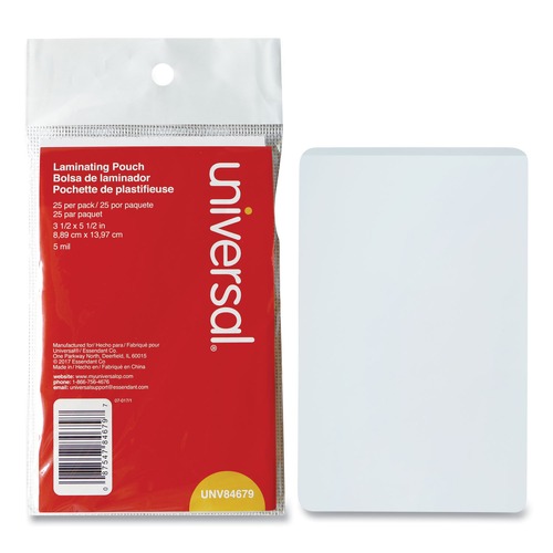 Office Jansan | Universal UNV84679 5.5 in. x 3.5 in. 5 mil Laminating Pouches - Gloss Clear (25/Pack) image number 0