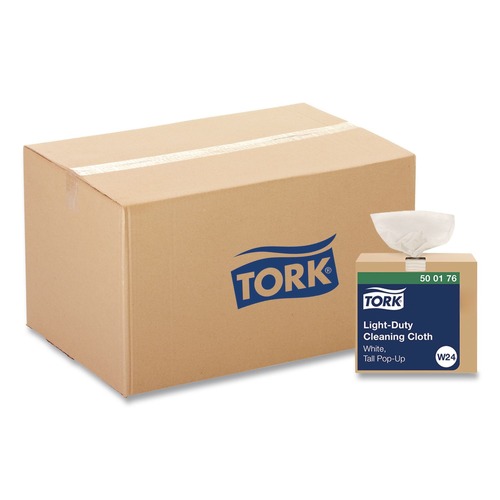 Cleaning Cloths | Tork 500176 1-Ply 8.3 in. x 16.1 in. Light Duty Cleaning Cloth Pop Up Box - White (10/Carton) image number 0